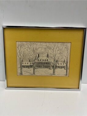 Framed Williamsburg Virginia Carter’s Grove Fout Art Drawing 1972